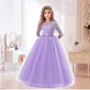 Robes de fille Fleur Fille Mariage Banquet Dentelle Longue Robe Pour Enfants Élégant Puffy Dentelle Bow Robe De Fête D'anniversaire Pageant Robe De Bal Robe Formelle