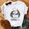 T-shirts pour femmes été décontracté manches courtes T-shirts hauts Kawaii femmes T-shirt Streetwear mignon T-shirt femme hérisson pissenlit imprimer