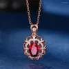 Pendentif Colliers De Style Européen Et Américain Creux En Forme De Fleur Rubis Anneau Ouvert Pour Les Femmes Plaqué D'or Rose 18K