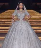 Роскошные бальные платья Свадебные платья V Шея Средние рукава блестки аппликации бриллианты бисера