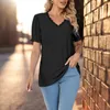 Camicette da donna Top estivo da donna Tinta unita scollo a V maniche corte T-shirt da donna di media lunghezza scava fuori camicetta allentata Bubble