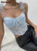 Kvinnors tankar Camis Cotvotee Tank Tops Women Corset Top Ribbons Lace-Up Sheer Sexig spets backless Patchwork Fashion 2023 Ny Y2K Kvinnkläder Chic P230328