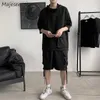 Survêtements pour hommes Ensembles Hommes Deux Pièces Tenues Gothique Noir Mode Cargo À Manches Courtes Sweats À Capuche Shorts Entraînement Tactique Beau Mâle Bodybuilding W0329