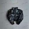 Damskie palenie parkas trapstar czarny błyszczący krótka mała etykieta bawełniana sukienka prosta wszechstronna zima nowa szczupła kurtka T230329