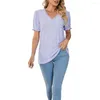 Camicette da donna Top estivo da donna Tinta unita scollo a V maniche corte T-shirt da donna di media lunghezza scava fuori camicetta allentata Bubble