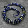 Choker guaiguai biżuteria naturalna niebieska lapis lazuli kółko kształtowy łańcuch wież