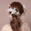 Coiffes mariage ensemble de bijoux de mariée épingle à cheveux bandeau collier ras du cou boucles d'oreilles feuille bleue casque femmes mariée ornements