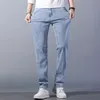 Herren-Jeans Herbst-Winter-Marke ausgestattet gerade hellblaue Jeans klassische Reißverschlusstasche Herren lässige mittelschwere Anti-Diebstahl-Reißverschlussjeans 230329