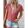 2023 plus size 3xl 4xl 5xl Womens T Shirt Flying Deep V-neck Short Sleeve Button Waffle Panel Tops Heavyweight T-shirt