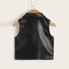 Waistcoat Baby Girl Pu Leather Vest Spring Autumn Tops Children Soft Leather Jacket Kids Vest INS 2-8 Years Wz830 230329