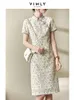 Abiti casual Vimly Abiti estivi stile cinese Primavera Office Lady Cheongsam Floreale Sottile Abito longuette vintage Abbigliamento donna V3977 230329