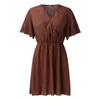 Casual Dresses Womens Summer Dress Short Sleeve Ruffle Leopard Print Sexy V Neck High Waist Flowy Mini With Belt