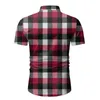 Chemises décontractées pour hommes Chemise à carreaux rouge hommes 2020 été marque classique à manches courtes Chemise habillée décontracté boutonné bureau vêtements de travail Chemise Homme M-3XL W0328