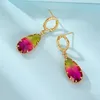 Dangle Boucles D'oreilles Délicat Plaqué Or Bijoux Avec Pierres Précieuses Goutte D'eau Pour Les Femmes Rouge Jaune Pierre Femelle Gouttes D'oreille Cadeaux D'anniversaire