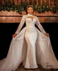 Wedding Dress Gorgeous Pearls 2023 Mermaid Dresses With Detachable Train High Neck Long Sleeve Beaded Bridal Gowns Vestido De Novia