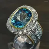 Cluster Rings Huitan Gorgeous Women For Party Big Sky Blue Stone Two Tone Design Noble Ring Birthday Gift Mon Brilliant Jewelry