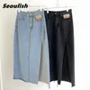 Jupes séoulish été femmes longues Denim Vintage haute Wasit jean femme droite côté fendu Aline crayon 230329