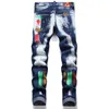 Calça masculina jeans jeans european jean hombre homens pintados lavados rasgados para a marca de tendência motocicleta slim fit cal Pant magro 3403