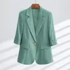 Damespakken Blazers Koreaans modepak Elegante dames zomerkleding Dunne 7-punts mouw Gedrukte jas rechte broek Tweedelige set 230328