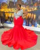 Fantastische plus size kanten prom -jurken Sheer V halslijn avondjurken zeemeermin kralen toegewezen satijnen kwastjes speciale gelegenheid jurk