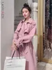 Women's Trench Coats LANMREM Fashion Pink Women DoubleBreasted Long Duster With Belt Lady Windbreaker 2023 Spring Outerwear 2R3888 230329