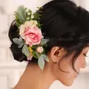 Headpieces Beauty Wedding Flower Hair Comb Pink Rose Leaf Romantic Chic Women Accessories For Bride