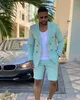 Tute da uomo Tailored Made Verde menta Doppio petto Abiti da uomo Pantaloni corti Summer Beach Abito da sposo Casual Business Wedding Best Man Blazer W0329