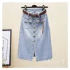 Skirts Spring Women's Front Split Denim Sleeve Women's Single Chest Midi Sleeve Women's High Waist Pencil Sleeve 230329