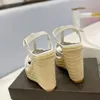 Tribute Dokuma Espadrille Sandaletler Kama platformu topuklu ayakkabılar Kare burunlu ayakkabılar kadın lüks tasarımcıların deri dış taban gece ayakkabıları 125mm fabrika ayakkabısı