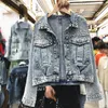 Women's Jackets Arriva 2023 Women Harajuku Denim Jacket Coat Heavy Hand Beaded Rivet Short Black Jeans Student Basic Coats Outfit