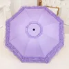 Parapluies ensoleillés et pluvieux pour femmes Protection de la mode UV Dentelle Parasol pliant Revêtement noir Anti