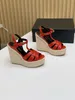 Women Shoes Leather Tribute Sandals Paris Platform Espadrille Wedge Buckle Strap Original Box Genuine Real Leather T-strap Sandal 34-42 Fashion Street Style