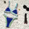 Kvinnors badkläder Micro Bikini Kvinnor Handgjorda virkade halter Patchwork Baddräkt Baddräkt Biquini Thong Trajes de Banos