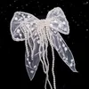 Headpieces Embridery Lace Long Pearl Tassle Fringe Bow Barrettes Beautiful Party Girls Hair Wear Wedding Accessories