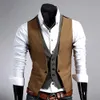 Mens Vests Men Formal Waistcoat Business Solid Color Single Button gilet Fake Twopieces V Neck Casual Slim chalecos para hombre 230329