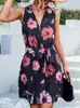 Casual Dresses Summer Chiffon Floral Print Short Dress Women Fashion White Bandage Sleeveless Beach V Neck 2023