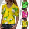 Kvinnors blusar kvinnor blommor lämnar blus ananas funky skjorta frontpocket löst knapp ner träning skjortor kvinna juniorer t