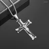 Pendentif Colliers En Acier Inoxydable Double Couche Jésus Croix Collier Hommes Hip Hop Punk Amulette Bijoux Cadeau D'anniversaire