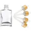 Storage Bottles 100ml 50ml 30ml Square Clear Glass Bottle With Bamboo Dropper Lid Essential Oil Container Cosmetic Vial