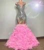 2023 Árabe Aso Ebi Rosa Mermaid Prom Dressal Cristais