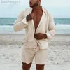 Мужские спортивные костюмы Мужские гавайские сета пляж 2022 Лето с длинными рукавами шорты рубашка 2 шорты 2 штуки уличная одежда хлопковые льня