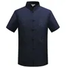 Men's Casual Shirts Chinese Traditional Tang Clothing Top Mandarin Collar Kung Fu Wing Chun Garment Top Short Sleeve Embroidery Dragon Shirt M-XXXL W0328