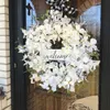 Dekorativa blommor kransar buffelo-plaid vit dogwood vår med välkomstskylt ytterdörr vägg hängande prydnad girland för hem påsk wreat u7n4 p230310