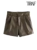 Kvinnors shorts traf kvinnors modesidfickor konstgjorda läder shorts vintage hög midja blixtlås flygande kvinnors shorts ingen tryck bra 230329