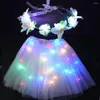 Stage Wear White Flower Girl Led knipperende krans verlichte rok tutu cosplay ballet voor volwassen kinderen bruiloft kostuum Kerstmis