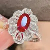 Cluster Rings Brillian Advanced Vintage Luxury Blossom Red Zirconia For Women Wedding Anniversary Jewelry Kyra01770