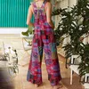 Women's Jumpsuits Rompers Women's ethnic style jumpsuit Summer coat Multi color square neckline Sleeveless casual jumpsuit with pockets suitable for girls 230329