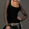 여자 티셔츠 여성 슬림 한 로우 컷 긴 슬리브 티셔츠 블라우스 그물 탑 펑크 록 빈티지 고딕 양식 의자 셔츠 패션 여성 의류 p230328