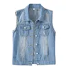 Kvinnors västar ärmlös kvinnors jacka Blue Pink Women's Top Denim Women's Denim Tank Top Waistcoat Pocket Kort ärm Jeans 230329