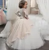 Vintage Long Sleeves Blush White Flower Girls Dresses for Weddings Princess A Line Jewel Neck Bow Sash Long First Communion Pagean4228212